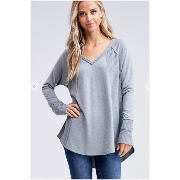 Waffle Knit Super Soft High-Low Grey LS Tunic! - Picture 4 of 16